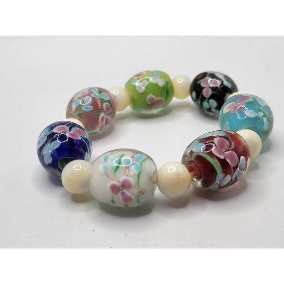 Lampwork Glass Floral Bead Bracelet Craft Lot Multicolor 16.5mm Beads - Picture 3 of 7